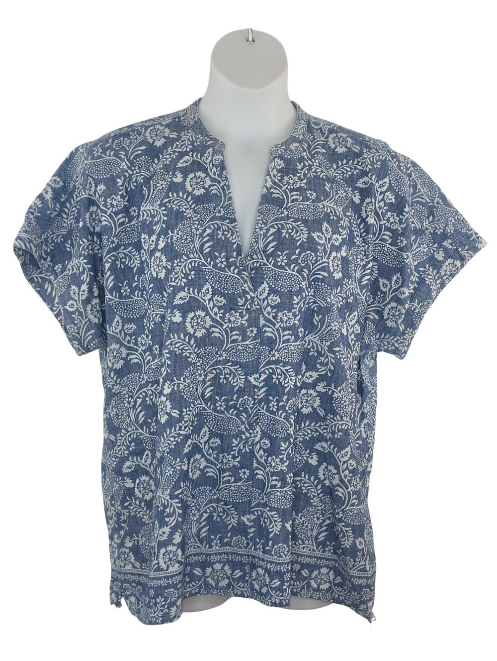 Lands' End Chambray Cotton Top Batik Style Print Floral Paisley 2483-